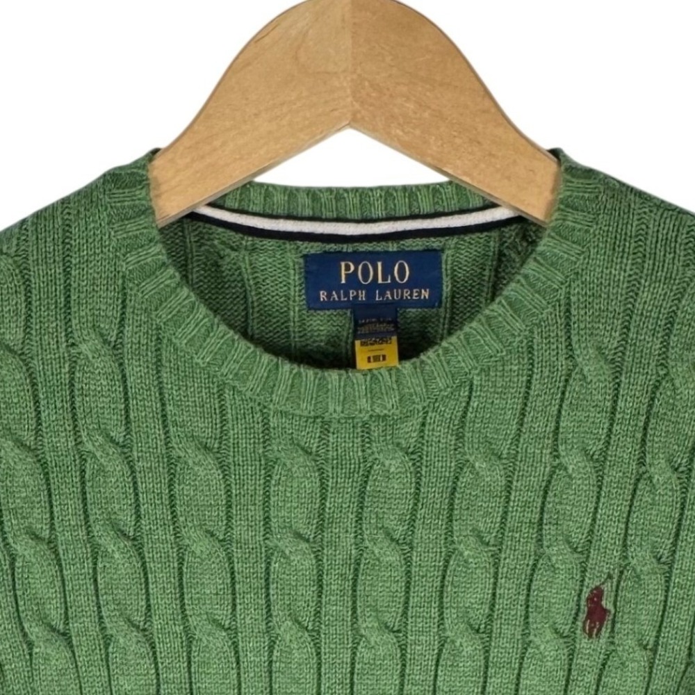 Polo Ralph Lauren Cable Knit Cotton Crewneck Sweater Boys Size M 10-12 Green